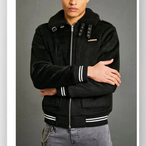 BoohooMan Black BACK VARSITY JACKET sz small